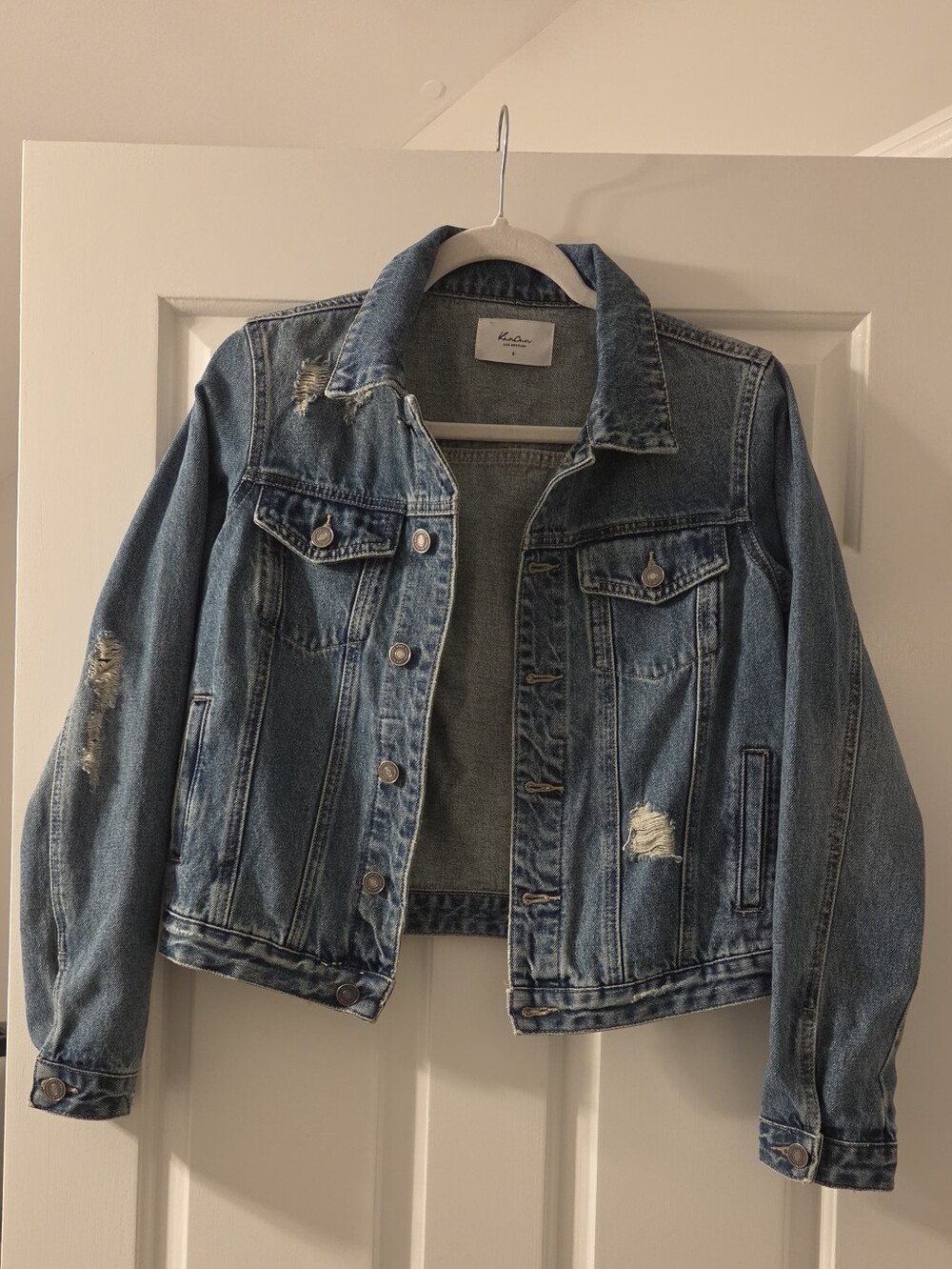 KanCan Los Angeles Distressed Light Blue Denim Jacket - Women Small 100% Cotton
